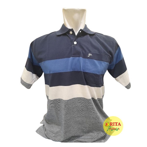MODASPORT 12-573 Kaos Polo Kaos Kerah Kaos Pria Lengan Pendek Pakaian Pria terbaru Motif Salur Besar