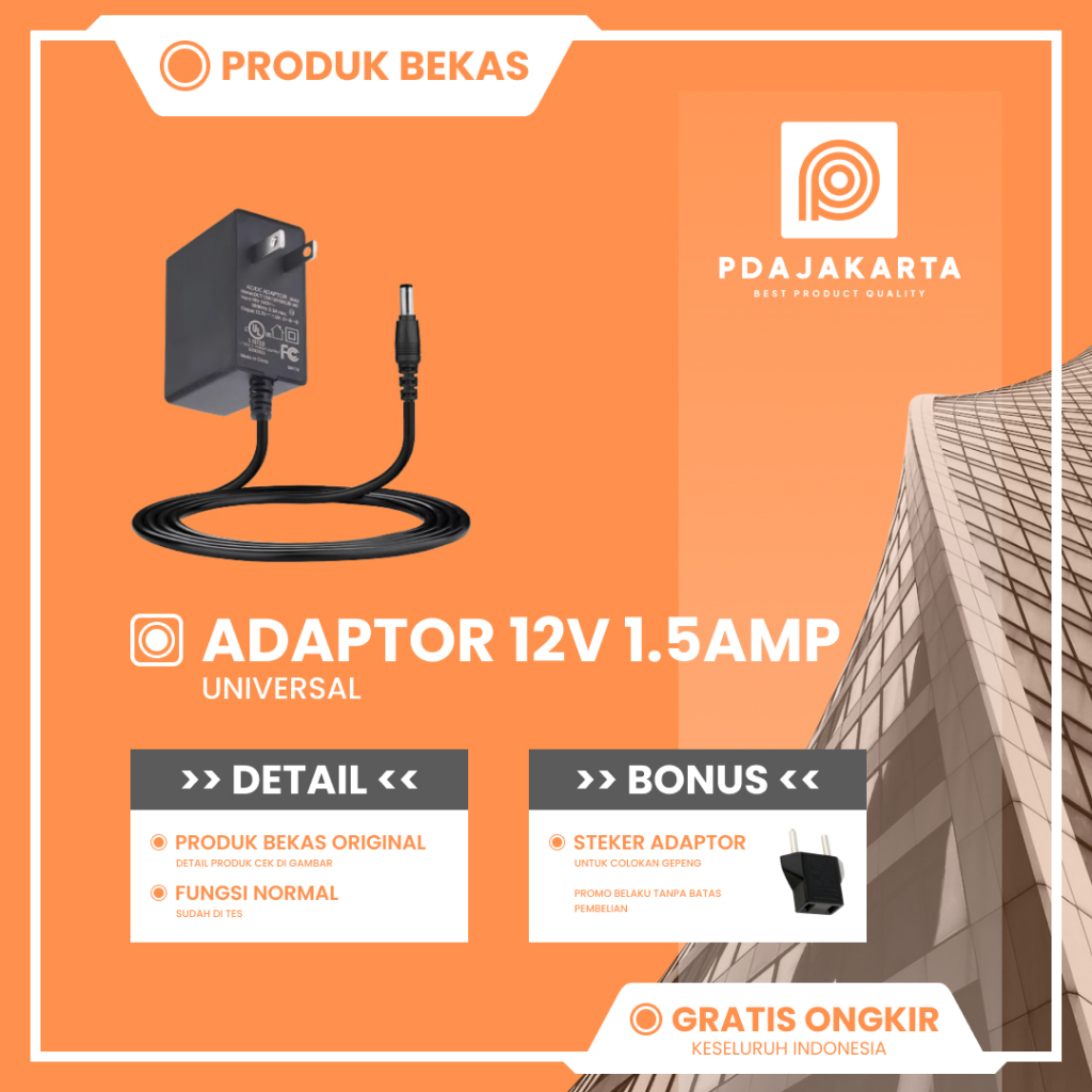 Adaptor 12V-1.5A Untuk Router/Modem/CCTV/STB/HTB Universal Bekas Original