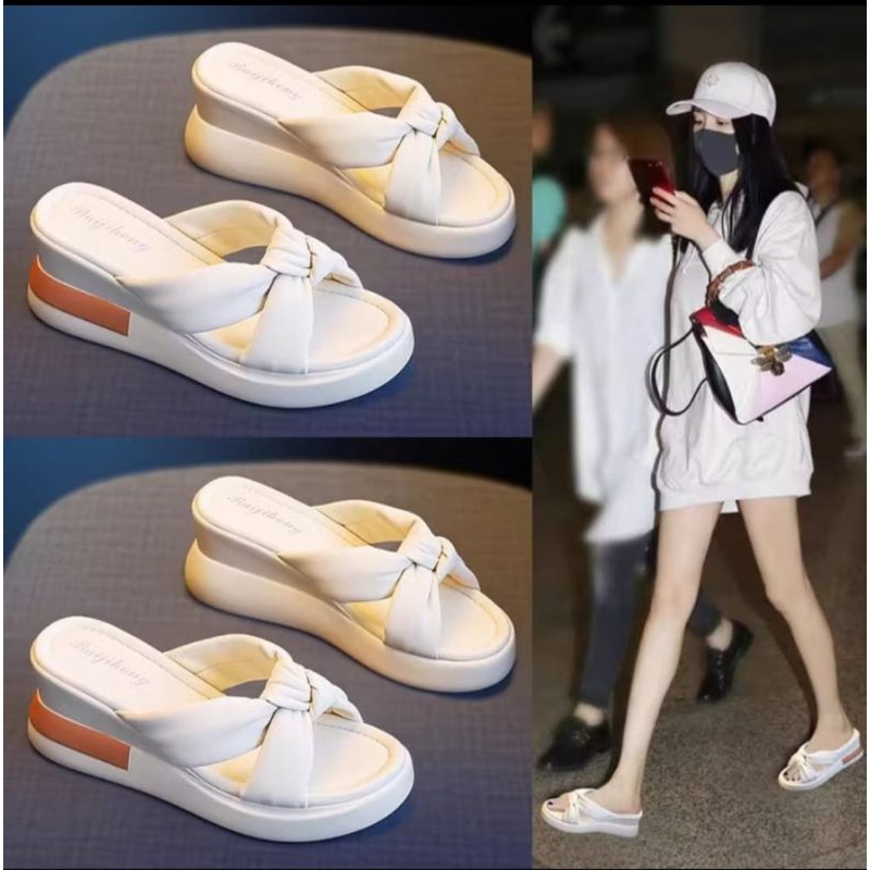 Sandal Wedges Wanita Terbaru 2024 Sandal Wanita Slip On Casual Trend Kekinian Sandal Wedges Wanita R