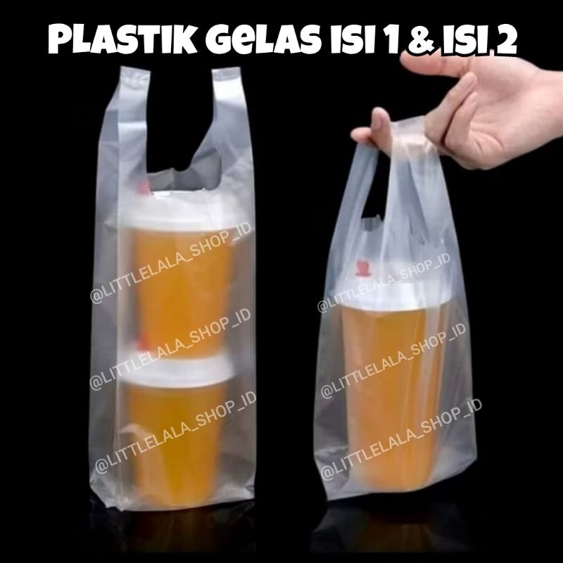 Plastik Gelas Minum isi 2 gelas dan 1gelas/plastik minuman bobba/plastik tenteng jus/juice plastic p