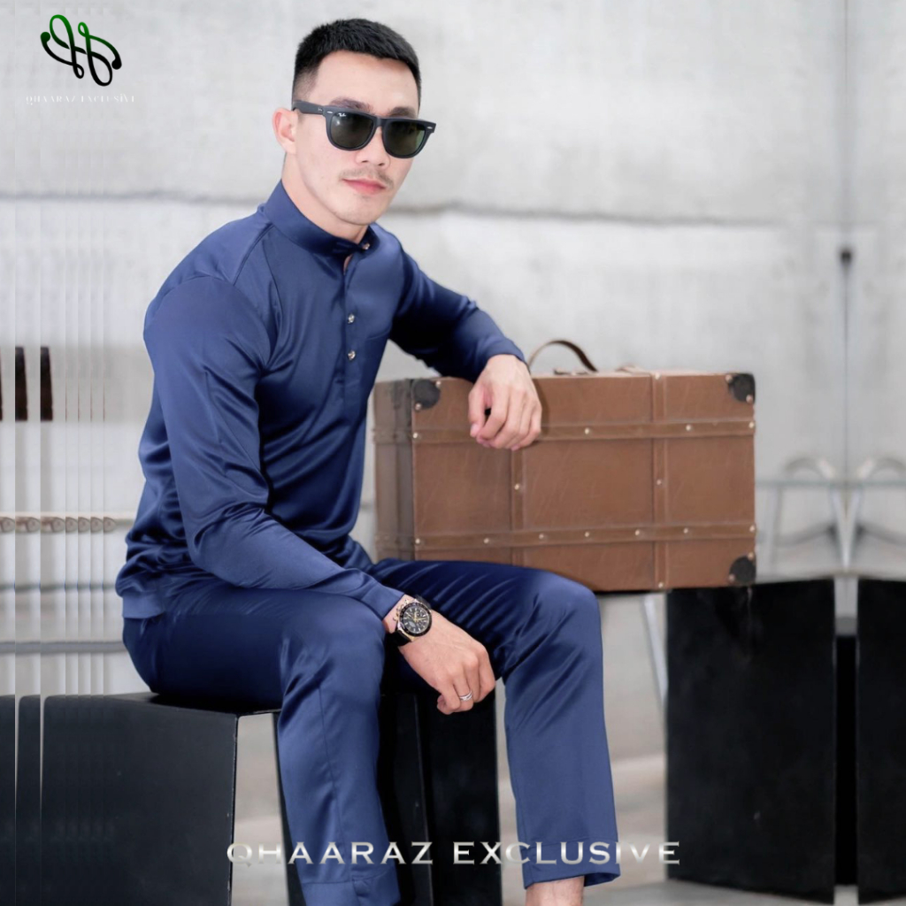 Terbaru Zaffen Baju Melayu Pria Setelan Koko Muslim Modern Bahan Satin Velvet Satu Set Pakaian Kurta