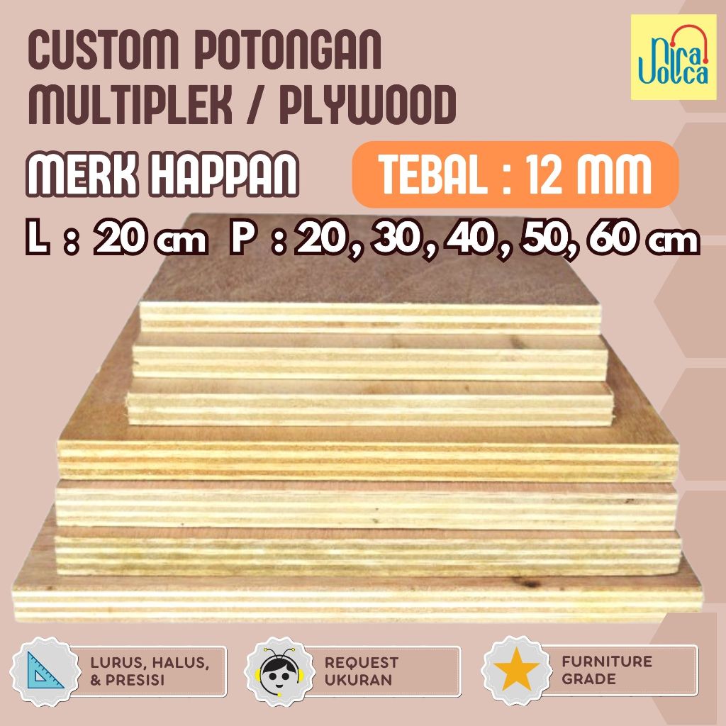 Plywood / Multiplek 12 mm L = 20 cm Costum Potongan Merk Happan