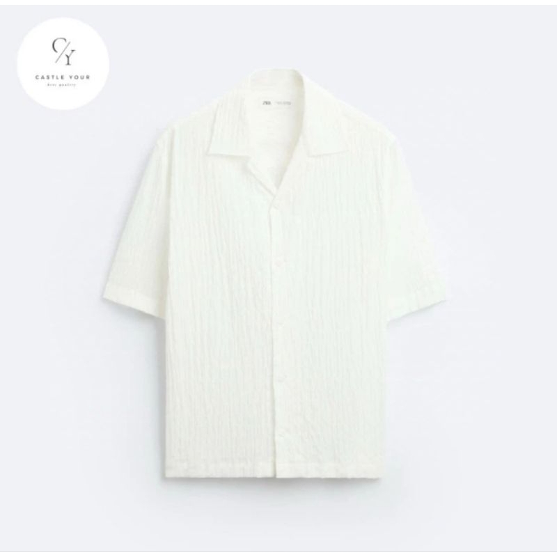 Kemeja Pria Zara Struktur Elastis White Knit Circle Original Store
