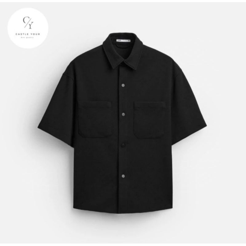 Kemeja Pria Zara Boxy Black Original Skena Outfit