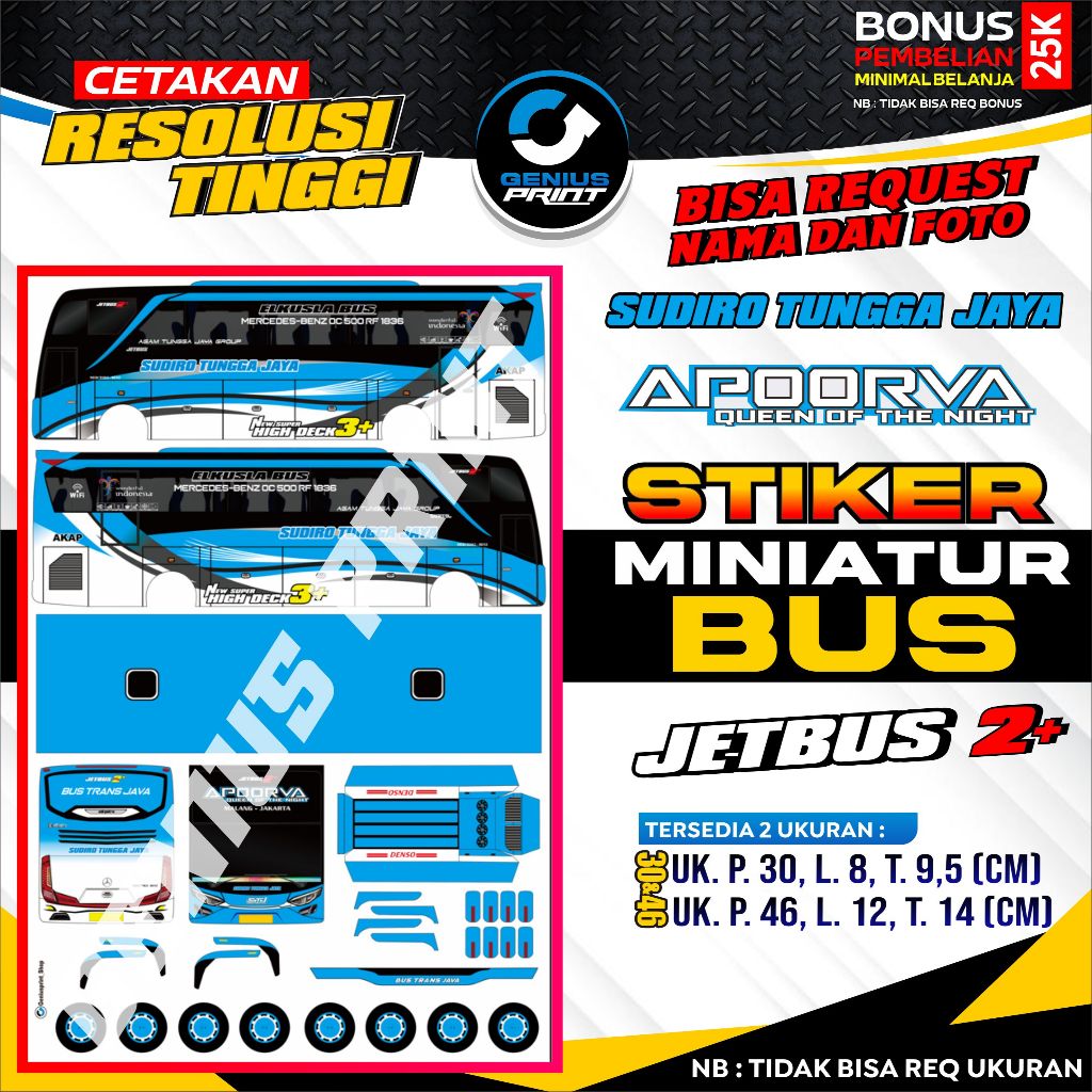 Stiker Mainan Miniatur Bus Jetbus 2+ Sudiro Tungga Jaya (STJ)