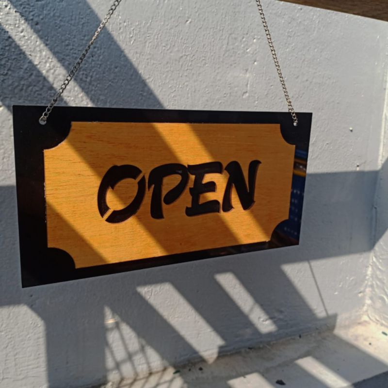 akrilik kayu signage OPEN CLOSE  bulak balik