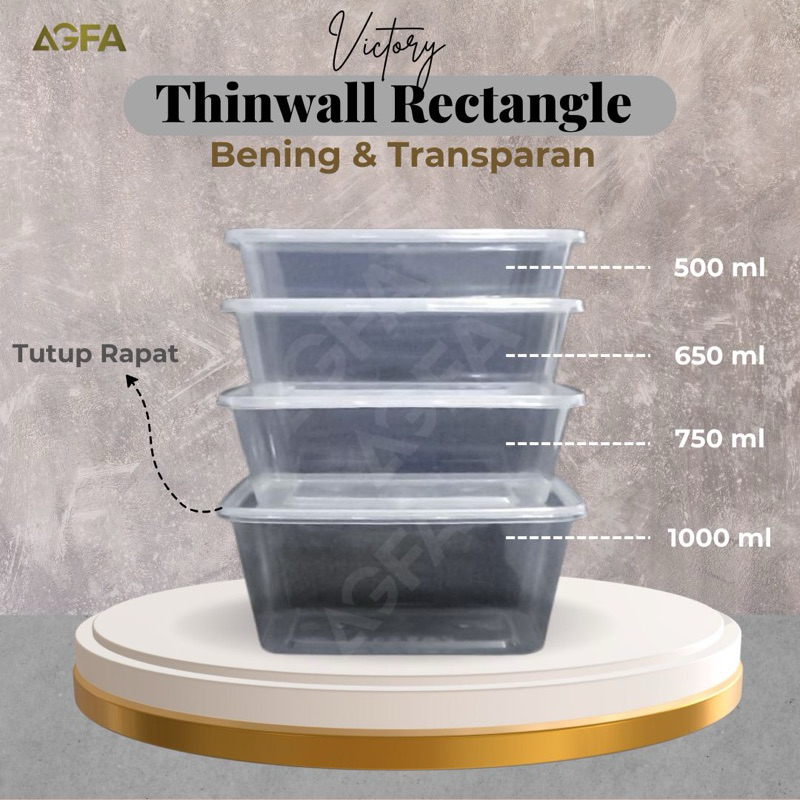 Victory Thinwall Rectangle Bening Transparan / Thinwall VICTORY RECTANGLE 500ml / Food Container / K