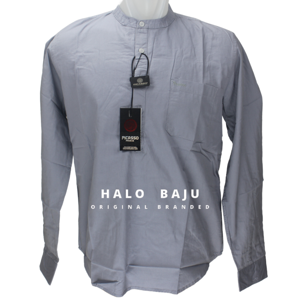 PICASSO ORIGINAL- KOKO PRIA - Lengan Panjang - Baju Kemeja Koko - Warna Abu-abu