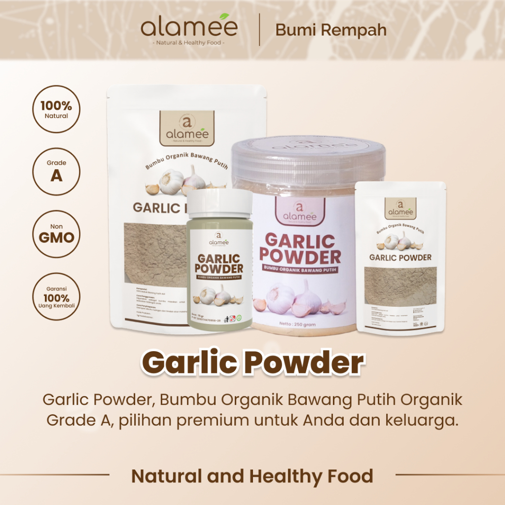 

Bawang Putih Bubuk Garlic Seasoning Powder Bumbu Masak Dapur Organik Rempah Rimpang Murni Asli 250g