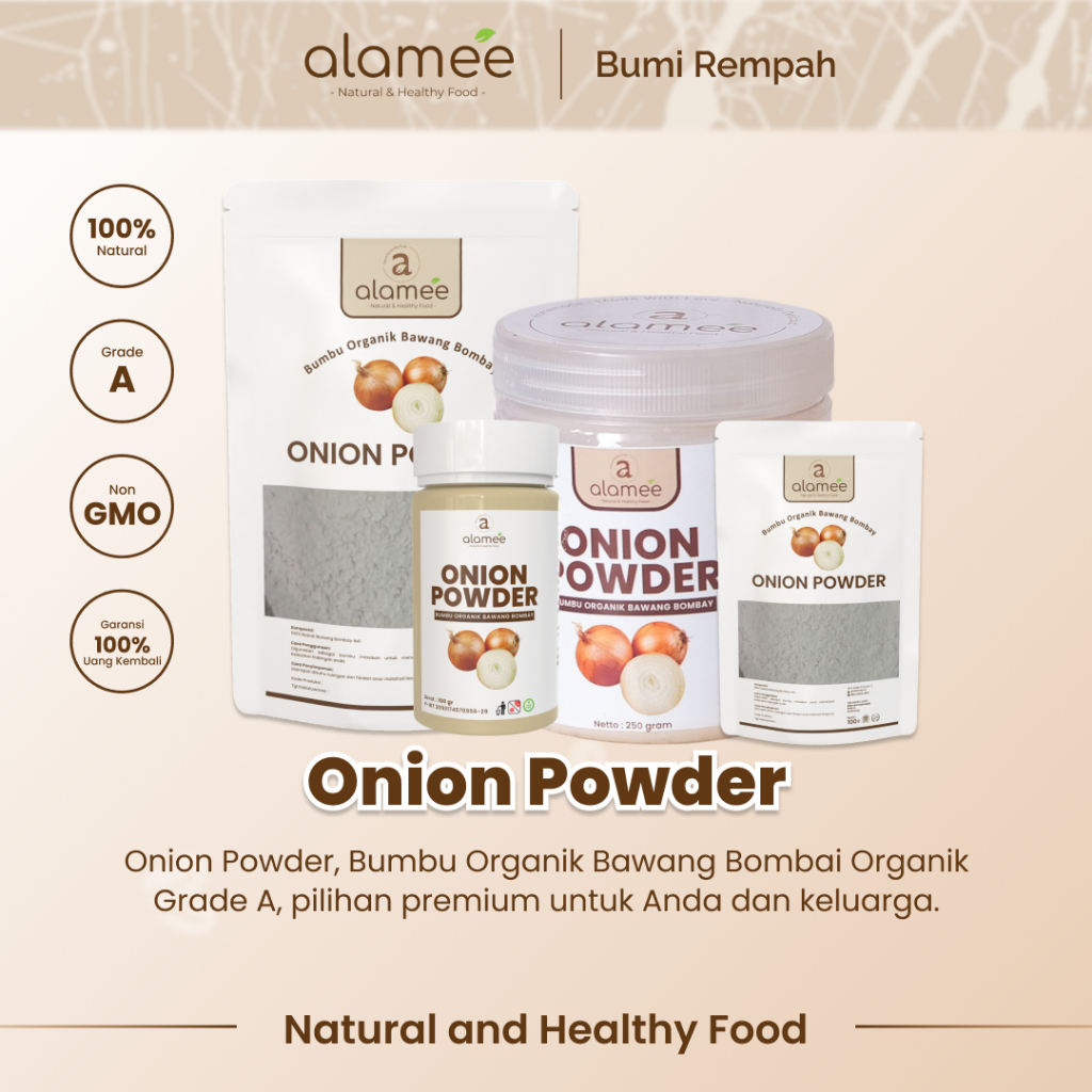 

ALAMEE Bawang Bombay Bubuk Onion Powder Ground Spice Bumbu Bombai Dapur Organik Tanpa Campuran 250g