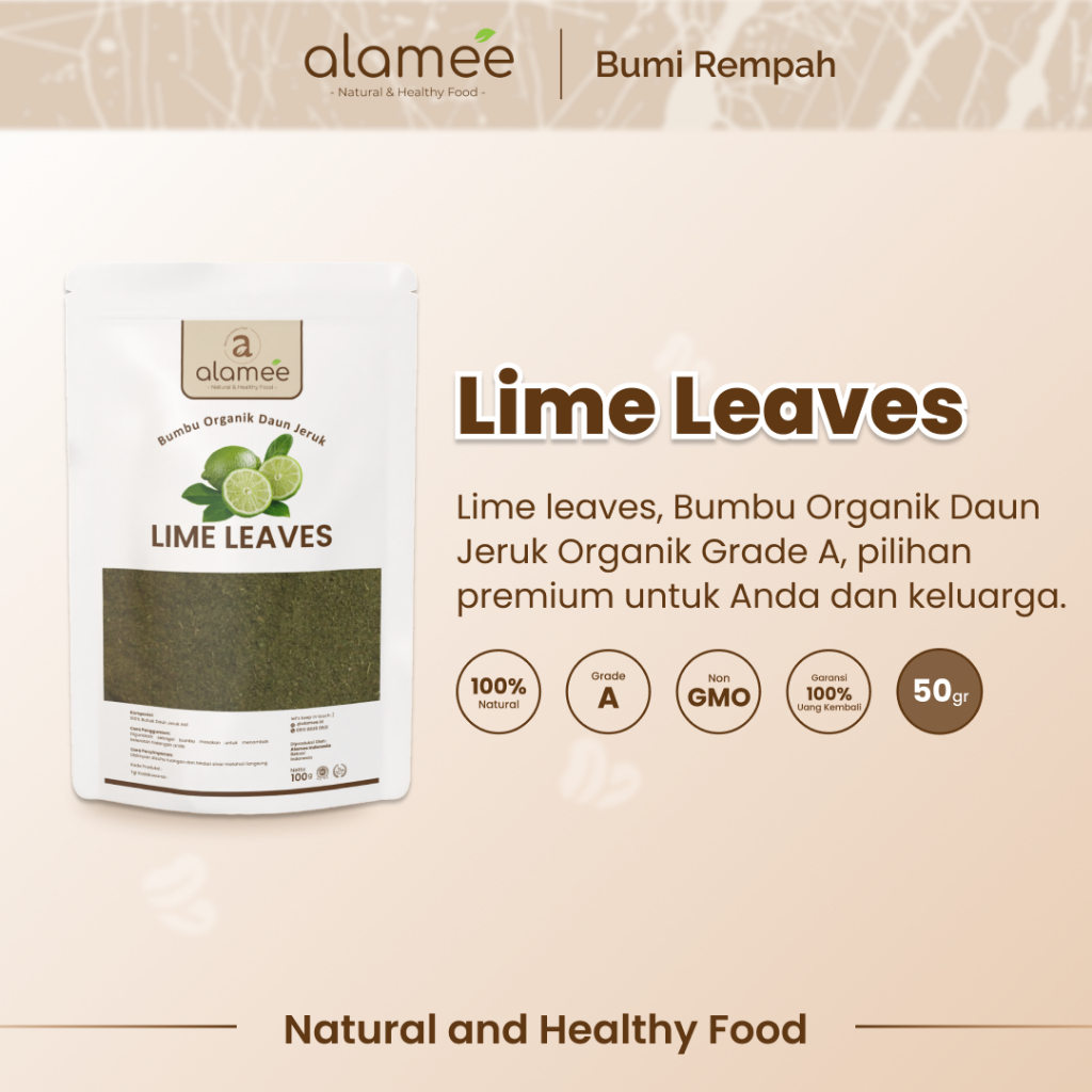 

ALAMEE Daun Jeruk Bubuk Lime Powder Bumbu Dapur Instan Organik Murni Asli Tanpa Campuran 50g