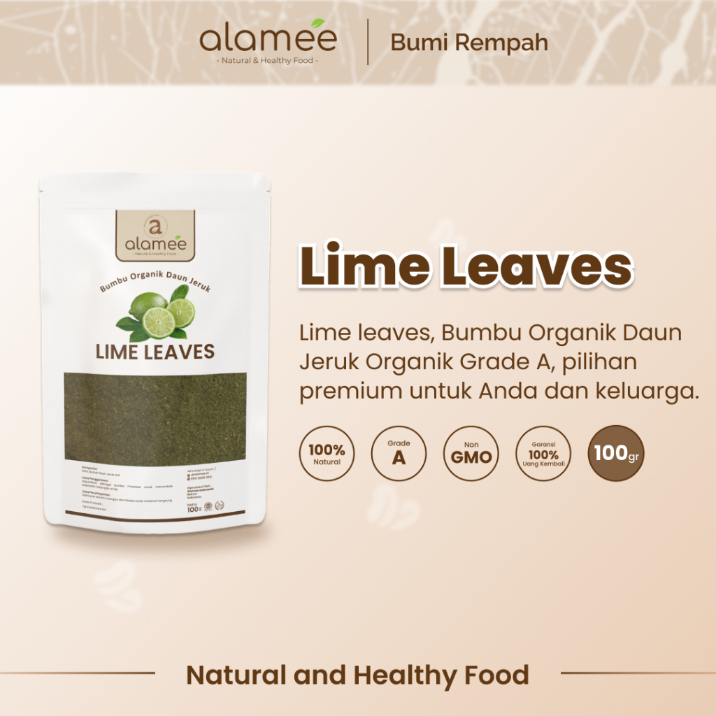 

ALAMEE Daun Jeruk Bubuk Lime Powder Bumbu Dapur Instan Organik Murni Asli Tanpa Campuran 100g