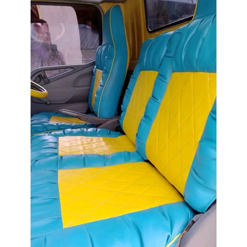 sarung jok cover jok mobil truk canter model sofa wajik warna biru tosca kuning