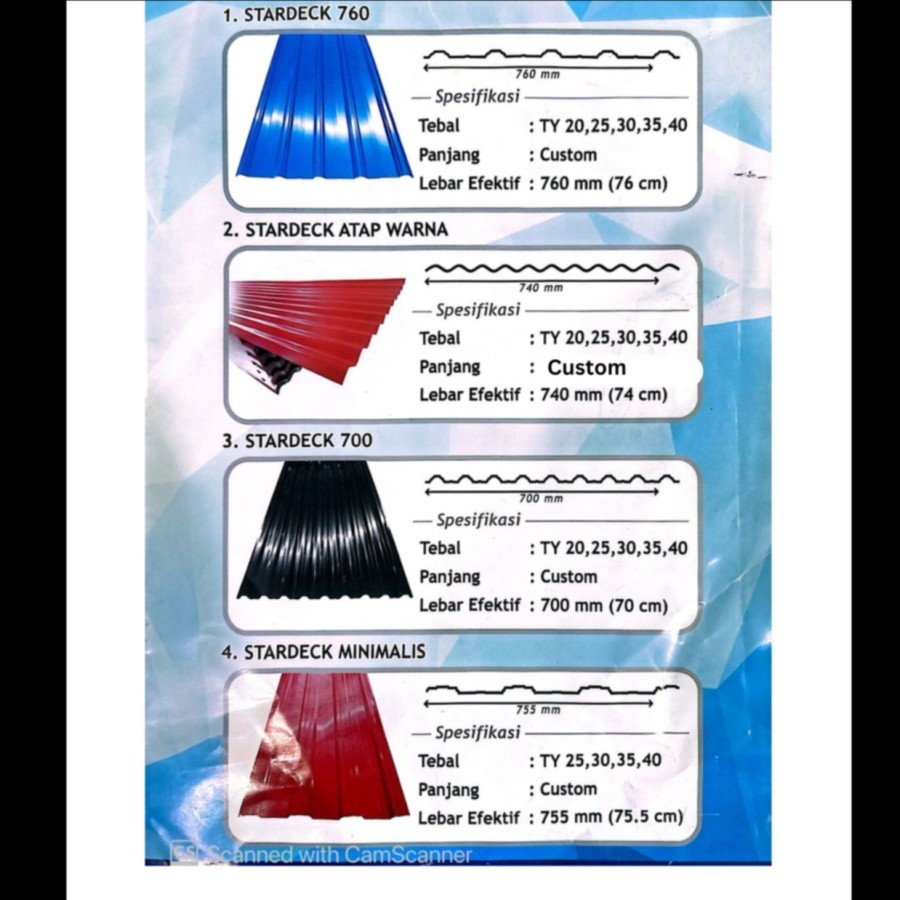 Seng Spandek | Merk Stardeck | Type 760 , 740 , 700 , Stardeck Minimalis / Harga Permeter ( MEDAN )