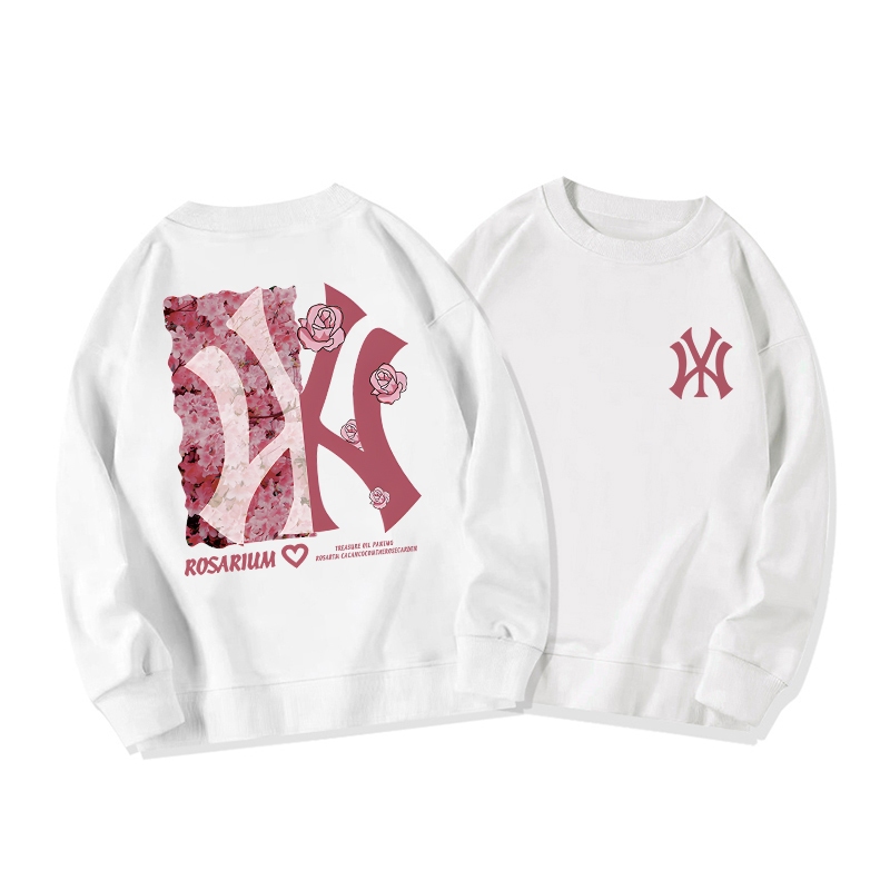 IHKKE Putih Sweater Lengan Panjang Oversize MLB Classic logo Rose /Sweatshirt Switer Wanita katun mu
