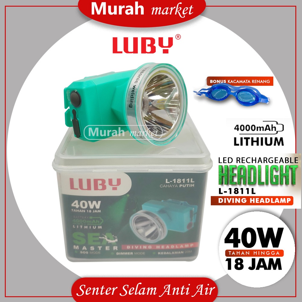 Senter Kepala Head Lamp Luby L-1811 40 Watt Senter Diving Selam Anti Air ORIGINAL