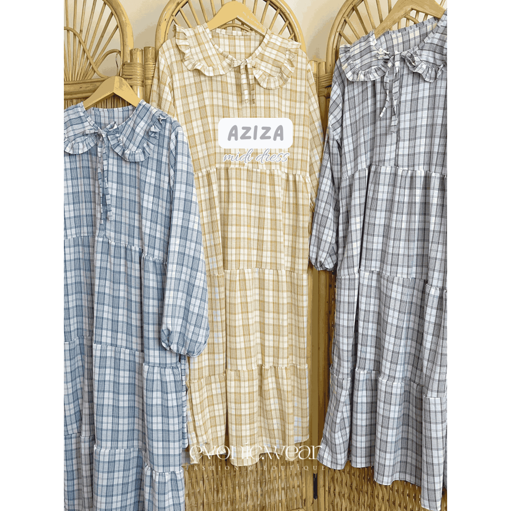 AZIZA MIDI DRESS | midi dress wanita terbaru | dress midi wanita outfit hijab ootd hijab wanita | dr