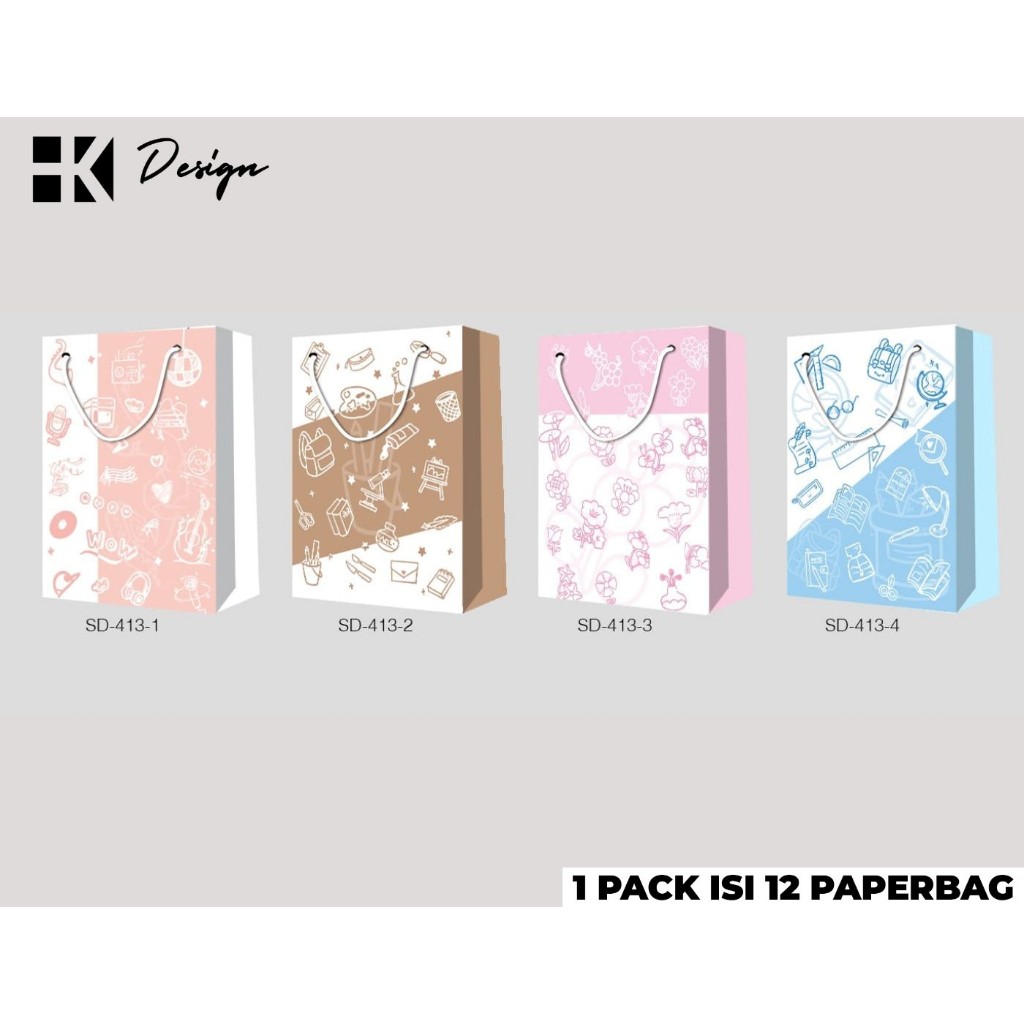 

[SD-413 S 12 PCS] PAPERBAG MOTIF UKURAN 24.5X19.5X9.5 TAS KADO ULANG TAHUN GOODIE BAG MOTIF