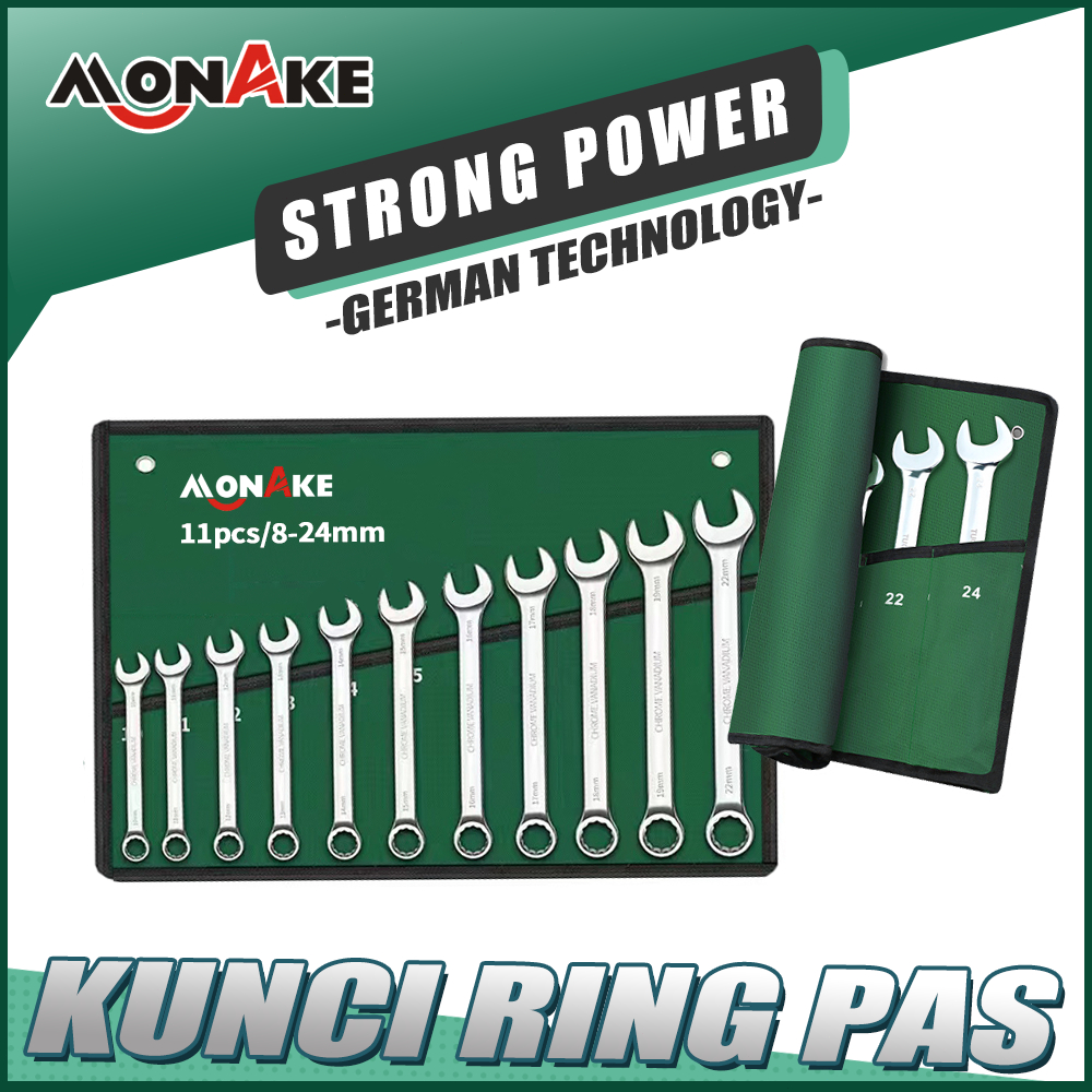MONAKE Alat Jerman kunci ring pas set Pas 8-24mm/dengan tas penyimpanan Set 11 pcs Kunci ring pas