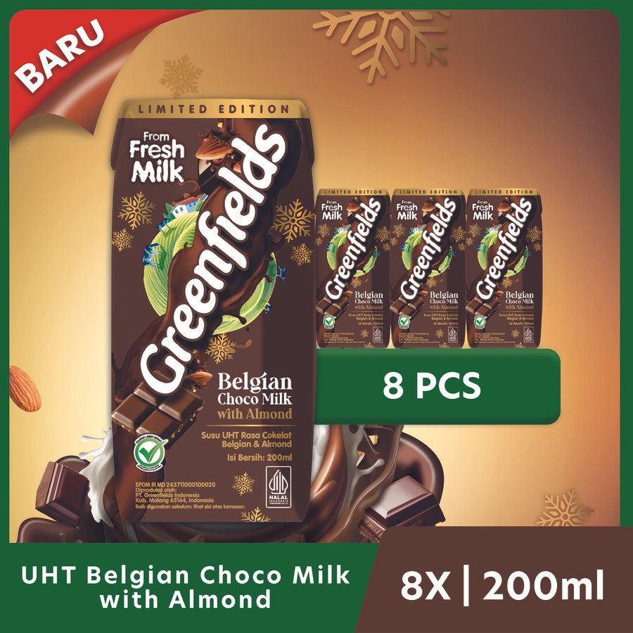 

[Bundling 8 Pcs] Greenfields Susu UHT Belgian Chocolate Almond 200 ml