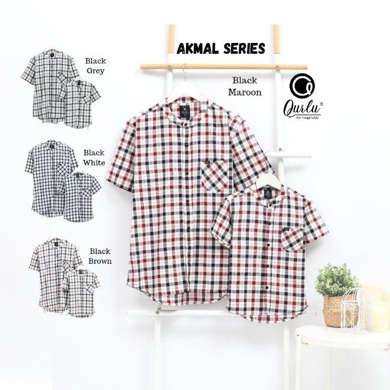 Kemeja Koko Couple Anak/Ayah Lengan PENDEK Motif Kotak (AKMAL SERIES)