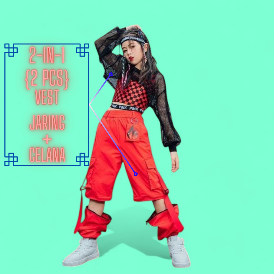 Geshia baju hip hop Anak Perempuan Celana dan baju jaring dance hip hop K-Pop 2in1 korea style
