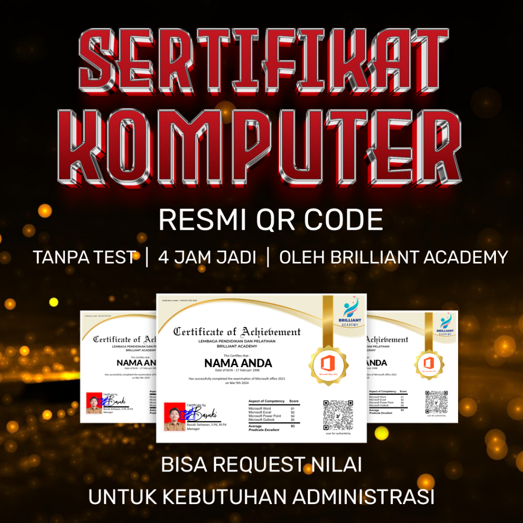 

SERTIFIKAT untuk karir gemilang bebas Score Penghargaan Pelatihan Custom Komputer Microsoft Toefl Bela Diri Karate Silat Taekwondo CPNS 2024 2025 CASN P3K PPPK penata layanan operasional Eyelash Nail Art Seminar Sertifikasi Pengalaman Kerja Magang PKL