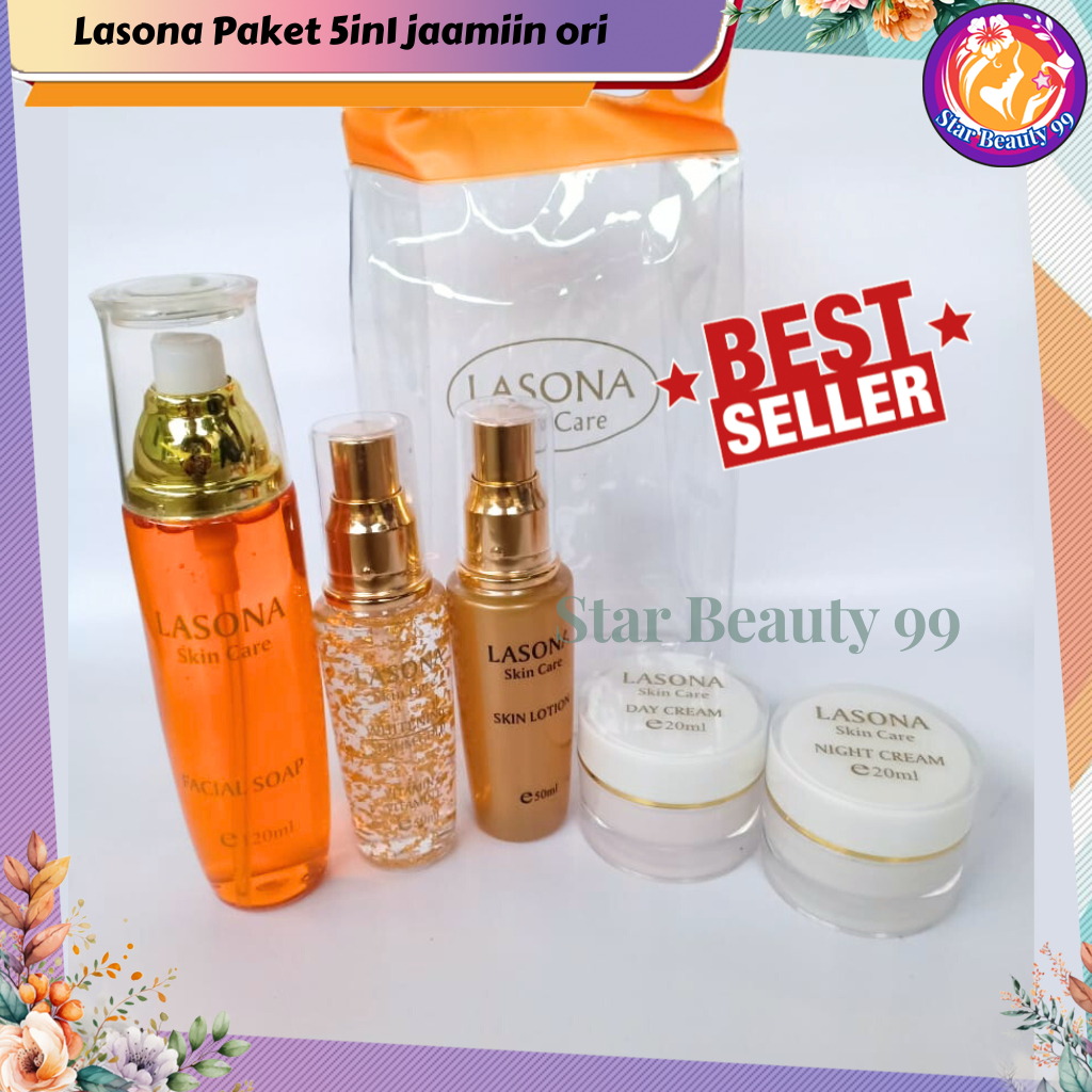 [ GRATIS KAPAS WAJAH  ] Lasona Skin care Paket 5in1 0ri Terdiri dari Cream Siang malam Toner Serum D