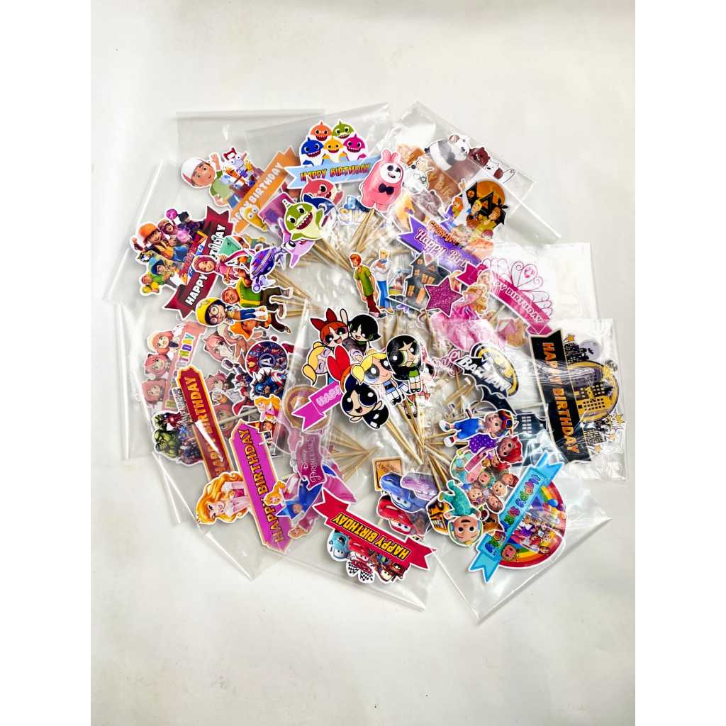 Topper Cake Karakter Kartun/ Hiasan Kue Ulang Tahun Tusukan/BT21/Dora/Plants Zombie/Scoobidu/Owl