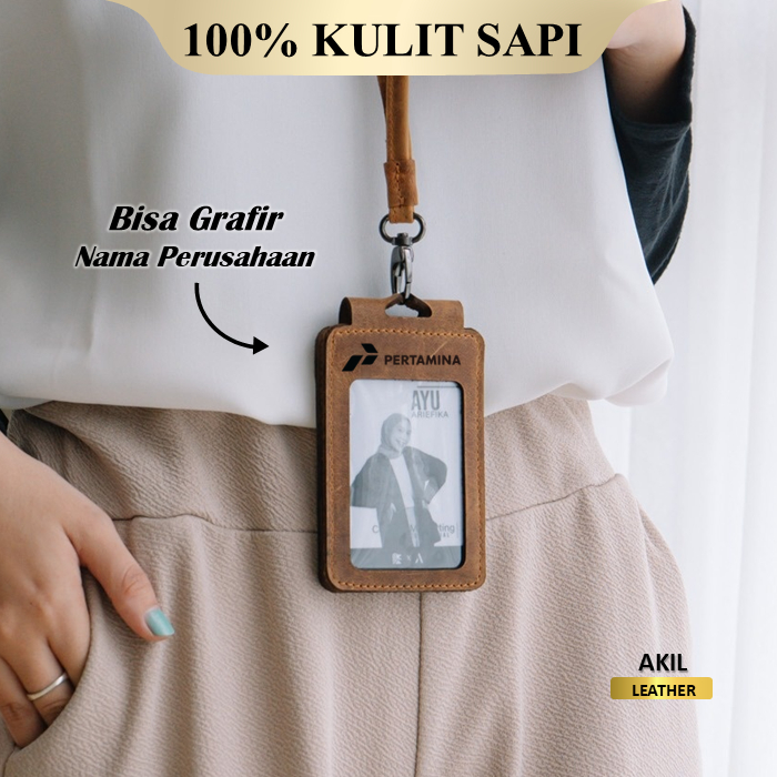 

Id Card Holder Kulit Sapi Asli Original 100% Premium Lanyard Leather - Name Tag Kulit Custom SN/BRL