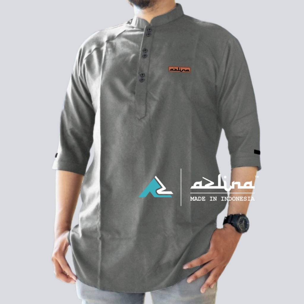 Azlina Baju Koko Kurta Dewasa Putih Premium Baju Koko Pria Lengan 3/4 Katun Madinah ORI