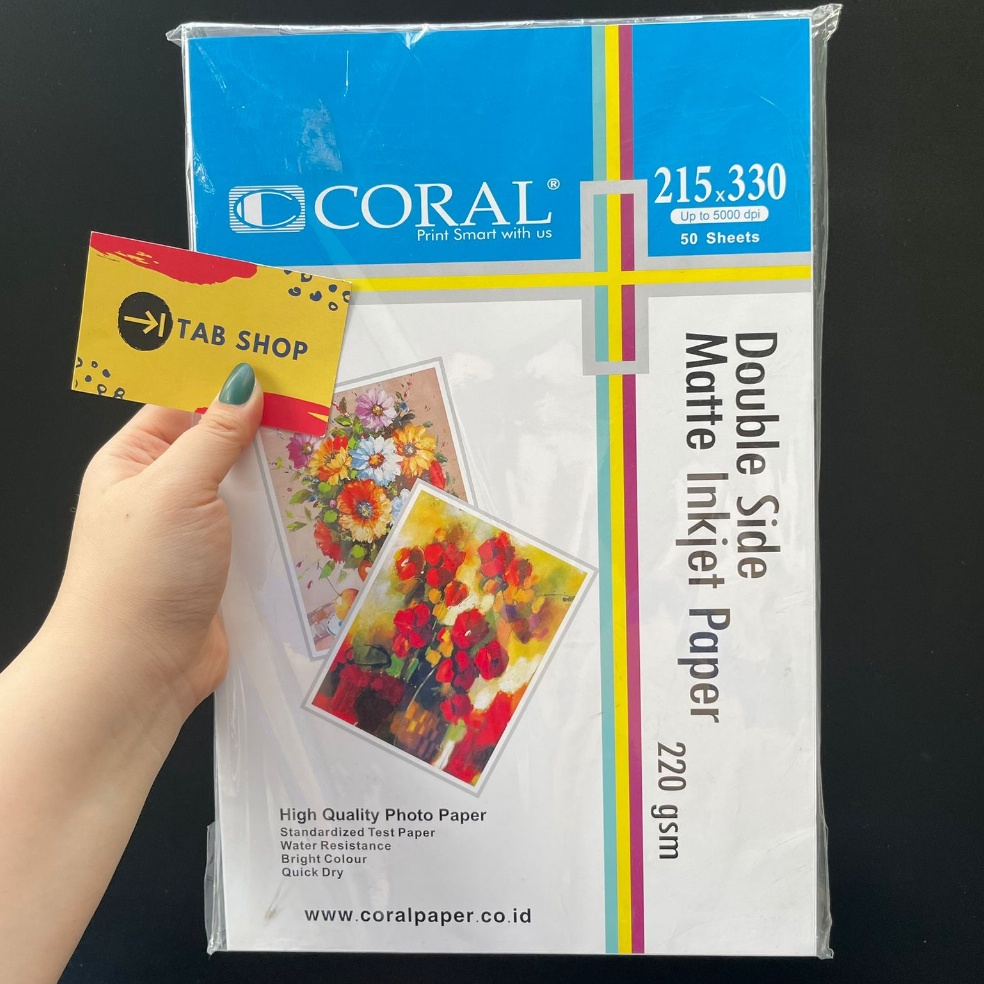 

KODE TASjk TAB SHOP CORAL DOUBLE SIDE MATTE INKJET PAPER F4 22 GSM 5 SHEETS CORAL KERTAS SRTIFIKAT DUA SISI MATTE INKJET F4 22 GSM 5 LEMBAR