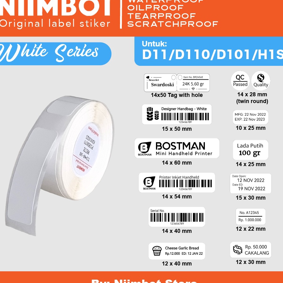 

KODE MRWBH White Thermal Label Printer Sticker Niimbot D11 D11 D11 H1S Refill Label Niimbot Plain White