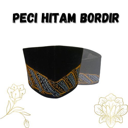 peci bordir/peci kopiah hitam/songkok hitam bordir motif baru