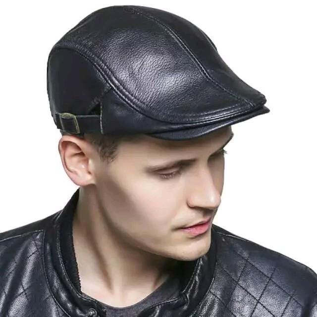 Topi Pet Hat Gesper Pria Kulit Asli Ukuran Dewasa Warna Hitam Dan Coklat Model Newsboy