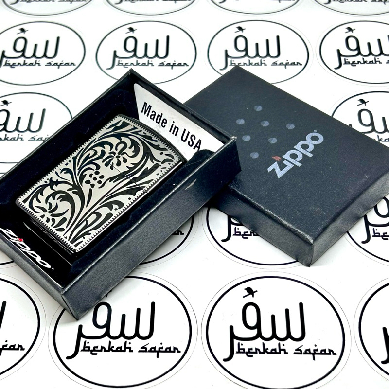 Korek Zippo Black Batik Vintage Ebony Polish 2 Side Original