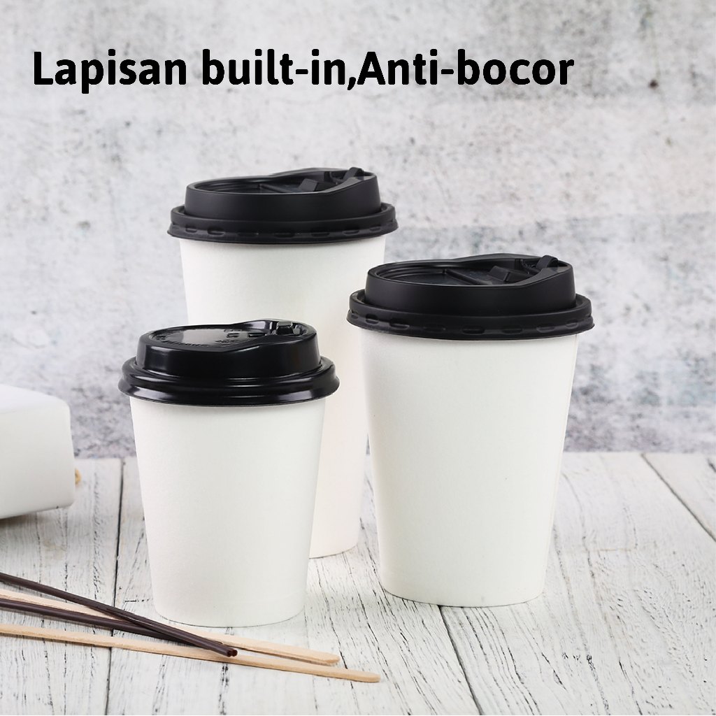 [50PCS] Paper Cup Single Wall 16 Oz (500ml) + Tutup paper cup| gelas kertas tahan panas  | cap kopi 