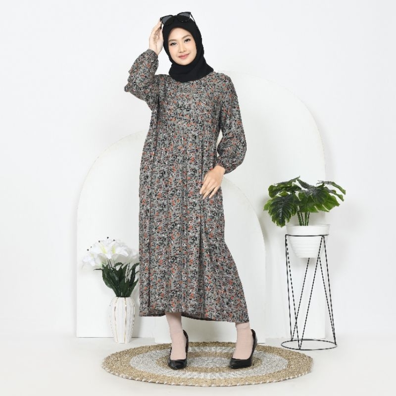 Midi Dress Rayon Premium Motif Bunga