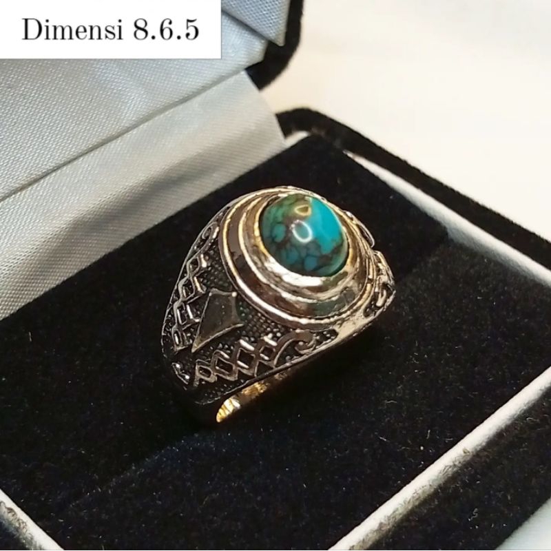 Cincin Batu Pirus Mesir Original Biru Ceplok Minion Asli Natural