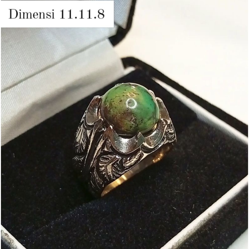 Cincin Batu Pirus Persia Original Hijau Tua Serat Emas Asli Natural