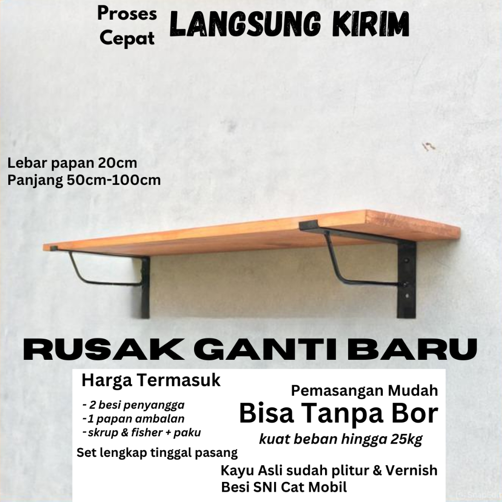 Rak Dinding Ambalan Kayu Asli Serbaguna Extra Lebar Papan 20cm