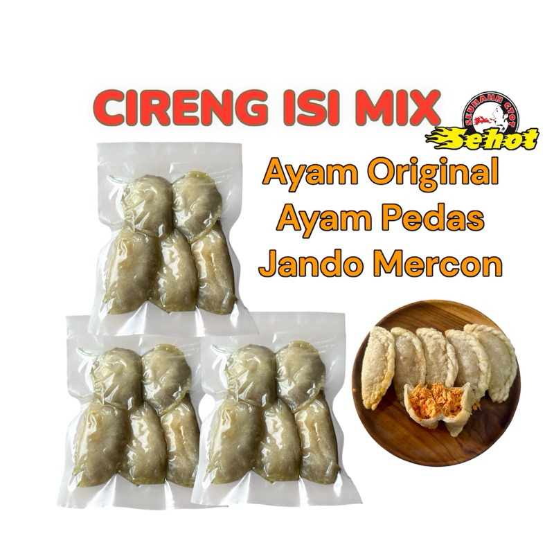 

Cireng mix isi 3 bungkus rasa Ayam Original, Ayam Suwir pedas, Jando Mercon Pedas