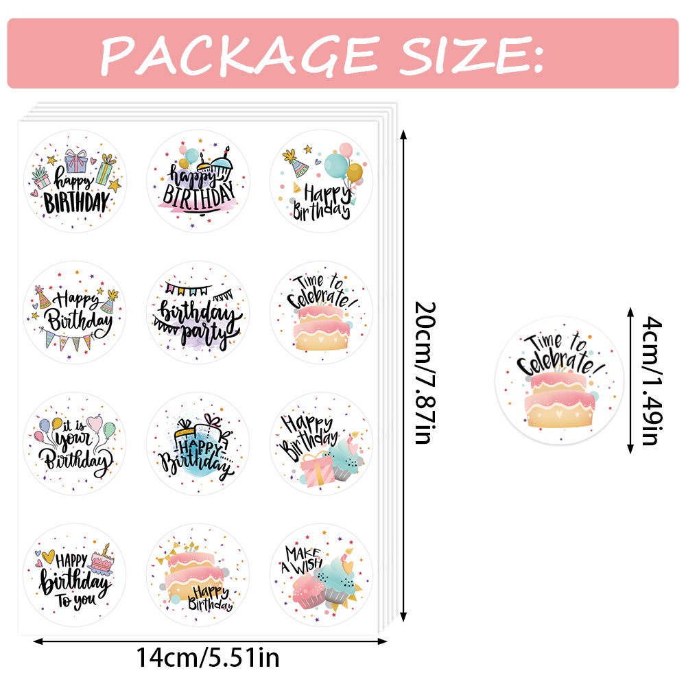 

BEEPRT Sticker bulat ulang tahun sticker label tempelan happy birthday 1 set 4 lembar , 4 cm sticker lucu ultah anak dewasa hampers kado paket gift