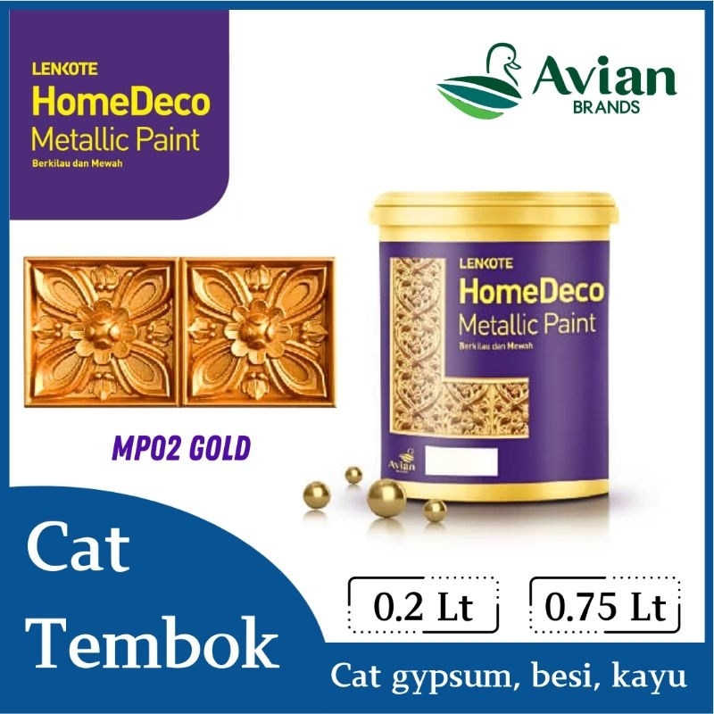 Cat dekorasi tembok dinding kayu besi gypsum metalik MP02 gold emas homedeco Lenkote Avian