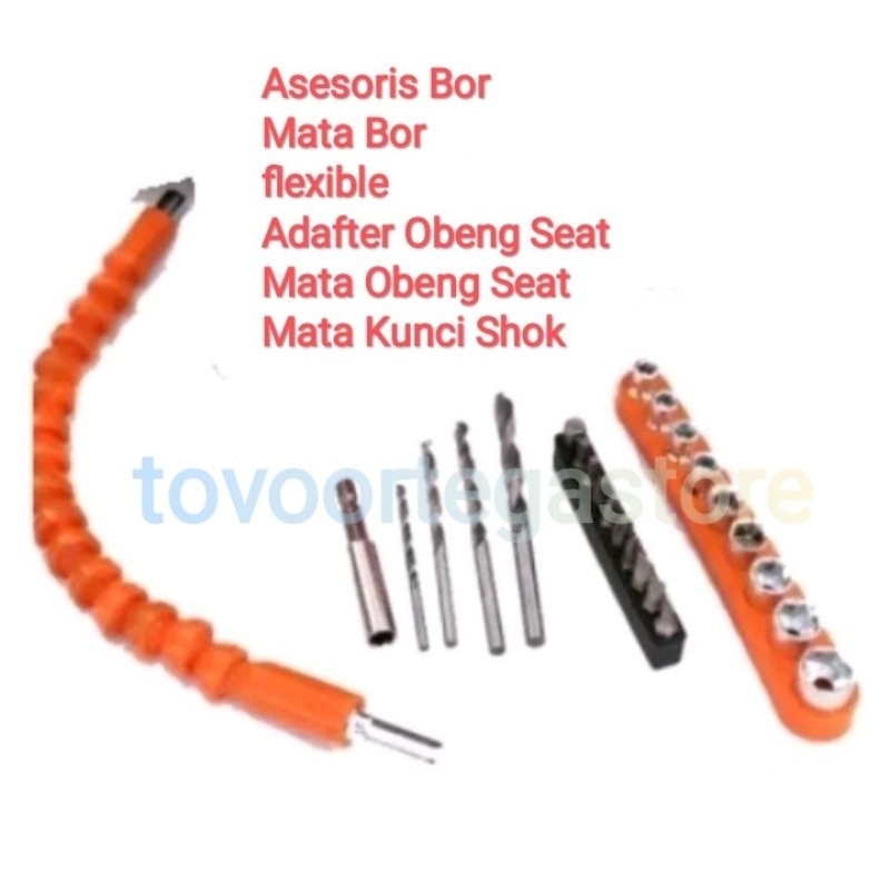Asesoris Bor Cordless Mesin Bor Batre Mata Bor Kunci Shok Adafter Flexible