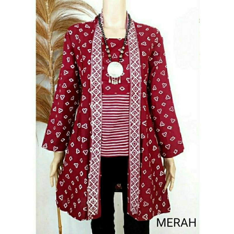 (BLOUSE RARA) Baju batik cap kombinasi model kutubaru