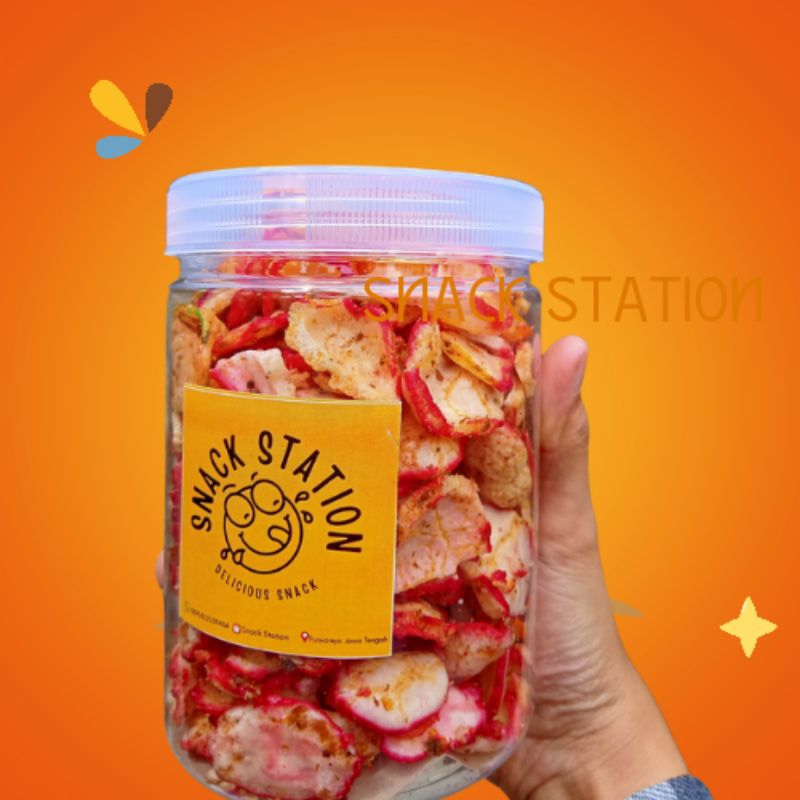 

Krupuk seblak pedas Toples 800ml