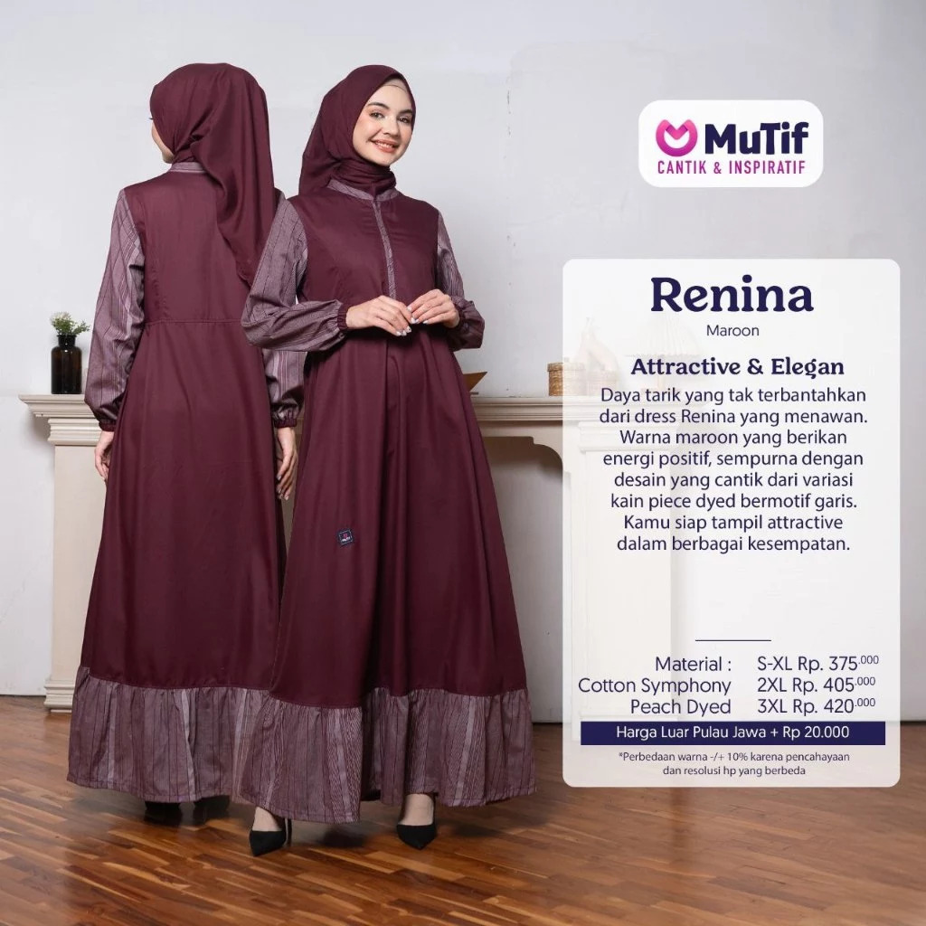 Mutif Baju Gamis Dewasa Terbaru Renina Dress Mauve Red Plum Fashion Muslim Wanita