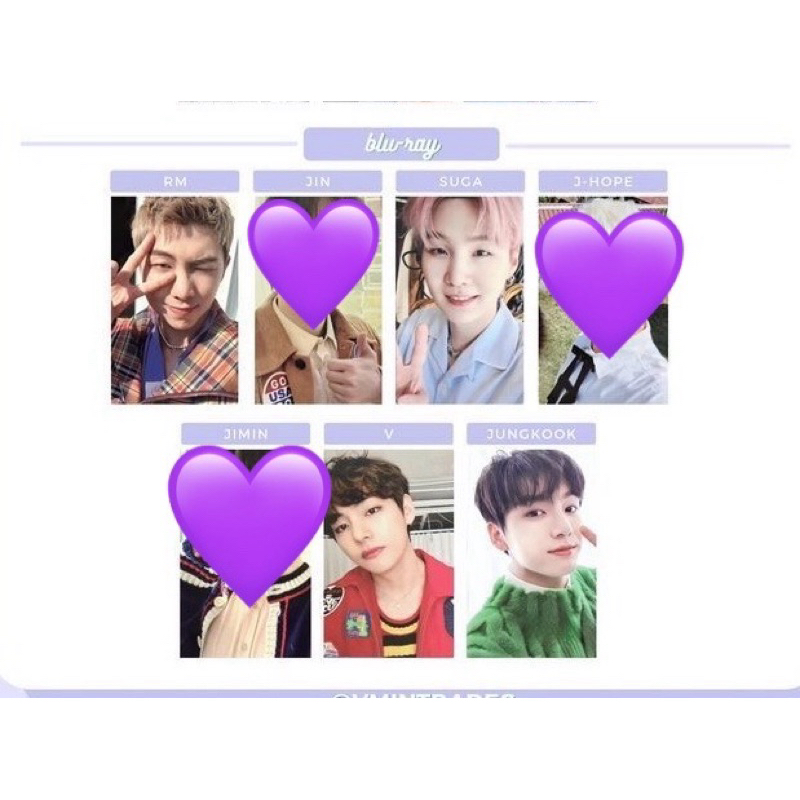 photocard pc bts official kim namjoon rm min yoongi suga taehyung v jeon jungkook jk klepon pink blu