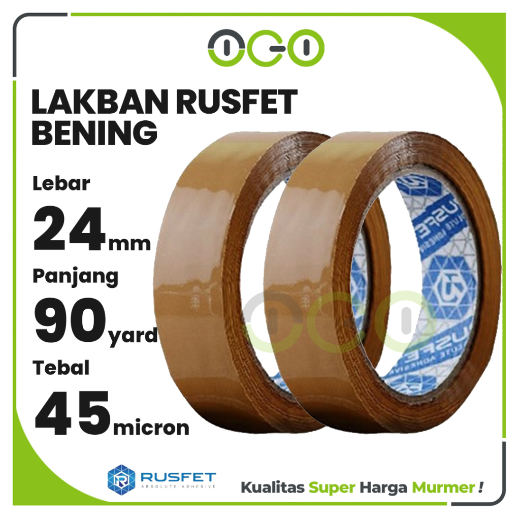 Lakban Selotip Isolasi 24 mm (1 inch) x 90 yard Cokelat Harga Ecer Satuan Premium Merek Rusfet
